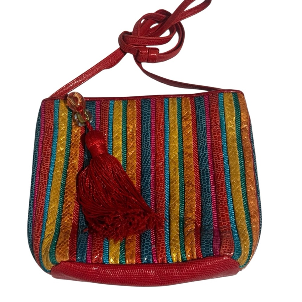 Sharif Multicolor Striped Tassel Crossbody Bag Vintage Boho Statement Purse